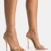 Sale Majesty Nude Patent Buckles Wrap Around Pointed Toe Gold Stiletto Heel High Heels