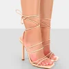 New Make Way Patent Strappy Lace Up Square Toe Stilettos Lace Up Heels | High Heels