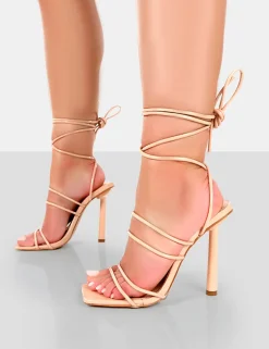 New Make Way Patent Strappy Lace Up Square Toe Stilettos Lace Up Heels | High Heels