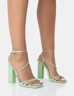 Cheap Marley Mint Pu Strappy Barely There Square Toe Block Heels Strappy Heels | Barely There Heels