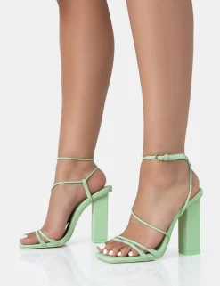 Cheap Marley Mint Pu Strappy Barely There Square Toe Block Heels Strappy Heels | Barely There Heels