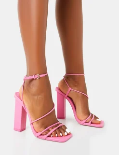 Hot Marley PU Strappy Barely There Square Toe Block Heels Strappy Heels | Barely There Heels
