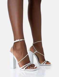 Best Marley PU Strappy Barely There Square Toe Block Heels Barely There Heels | Strappy Heels