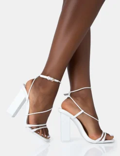 Best Marley PU Strappy Barely There Square Toe Block Heels Barely There Heels | Strappy Heels