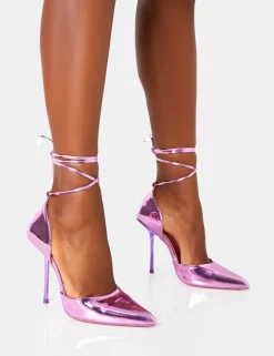 Shop Masterpiece Pink Metallic Mirror Pointed Toe Court Stiletto Heels Court Heels | High Heels
