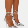 Clearance Masterpiece Metallic Mirror Pointed Toe Court Stiletto Heels Court Heels | Silver Heels