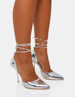 Clearance Masterpiece Metallic Mirror Pointed Toe Court Stiletto Heels Court Heels | Silver Heels