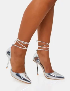 Clearance Masterpiece Metallic Mirror Pointed Toe Court Stiletto Heels Court Heels | Silver Heels
