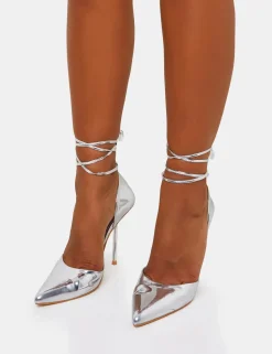 Clearance Masterpiece Metallic Mirror Pointed Toe Court Stiletto Heels Court Heels | Silver Heels
