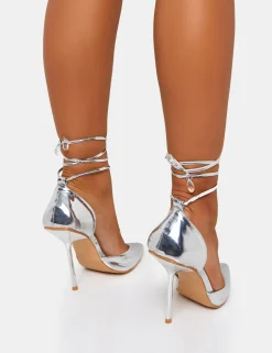 Clearance Masterpiece Metallic Mirror Pointed Toe Court Stiletto Heels Court Heels | Silver Heels