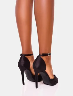 Best Meant to Be Satin Diamante Heart Court Stiletto Heel Court Heels | Diamante Heels