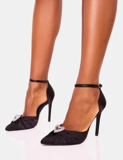 Best Meant to Be Satin Diamante Heart Court Stiletto Heel Court Heels | Diamante Heels