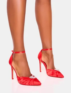 Outlet Meant to Be Satin Diamante Heart Court Stiletto Heel Court Heels | Diamante Heels