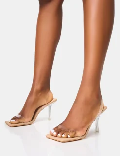 Online Merge Up Perspex Square Toe Slingback Mid Heels Square Toe Heels | Perspex Heels