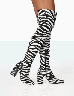 New Meridian Zebra Grain PU Block Heel Over the Knee High Boots High Heels | Heeled Boots