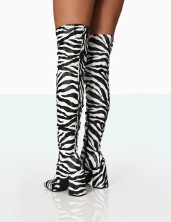 New Meridian Zebra Grain PU Block Heel Over the Knee High Boots High Heels | Heeled Boots
