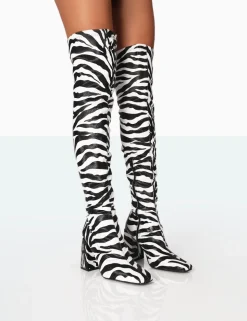 New Meridian Zebra Grain PU Block Heel Over the Knee High Boots High Heels | Heeled Boots