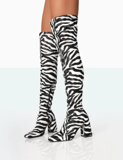 New Meridian Zebra Grain PU Block Heel Over the Knee High Boots High Heels | Heeled Boots