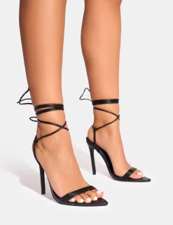 New Merlot Lace Up Wrap Around Pointed Toe Heels Lace Up Heels