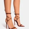 Best Merlot Chocolate Lace Up Wrap Around Pointed Toe Stiletto Heel Lace Up Heels | High Heels
