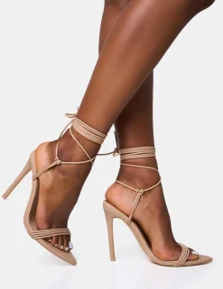 Cheap Merlot Lace Up Wrap Around Pointed Toe Stiletto Heels Lace Up Heels | High Heels
