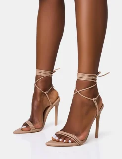 Cheap Merlot Lace Up Wrap Around Pointed Toe Stiletto Heels Lace Up Heels | High Heels