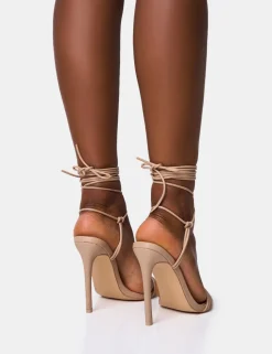 Cheap Merlot Lace Up Wrap Around Pointed Toe Stiletto Heels Lace Up Heels | High Heels