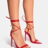 Hot Merlot Lace Up Wrap Around Pointed Toe Stiletto Heel Strappy Heels | Lace Up Heels