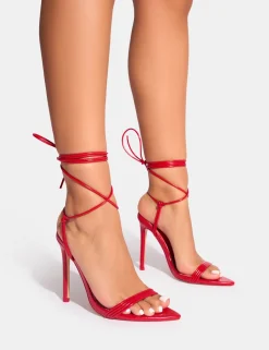 Hot Merlot Lace Up Wrap Around Pointed Toe Stiletto Heel Strappy Heels | Lace Up Heels