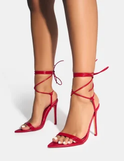 Hot Merlot Lace Up Wrap Around Pointed Toe Stiletto Heel Strappy Heels | Lace Up Heels