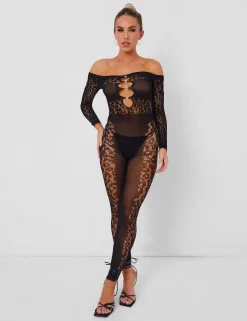 Cheap Mesh Lace Panel Unitard Jumpsuits & Playsuits