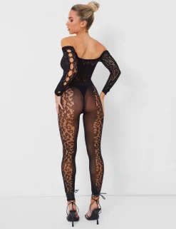 Cheap Mesh Lace Panel Unitard Jumpsuits & Playsuits