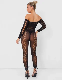 Cheap Mesh Lace Panel Unitard Jumpsuits & Playsuits