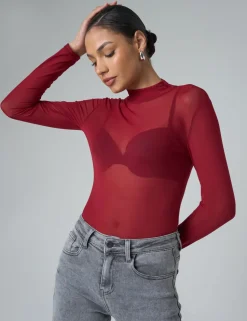 Cheap Mesh Long Sleeve Bodysuit Tops | Bodysuits