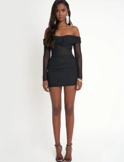 Outlet Mesh Panel Off Shoulder Long Sleeve Mini Dress Sculpt & Leisure | Kaiia The Label