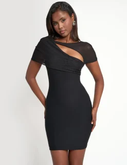 Hot Mesh Sleeve Slinky Cut Out Mini Dress Sculpt & Leisure | Kaiia The Label