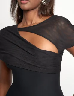 Hot Mesh Sleeve Slinky Cut Out Mini Dress Sculpt & Leisure | Kaiia The Label