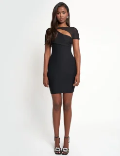 Hot Mesh Sleeve Slinky Cut Out Mini Dress Sculpt & Leisure | Kaiia The Label