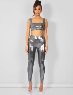 Cheap Metallic Crop Top Tops