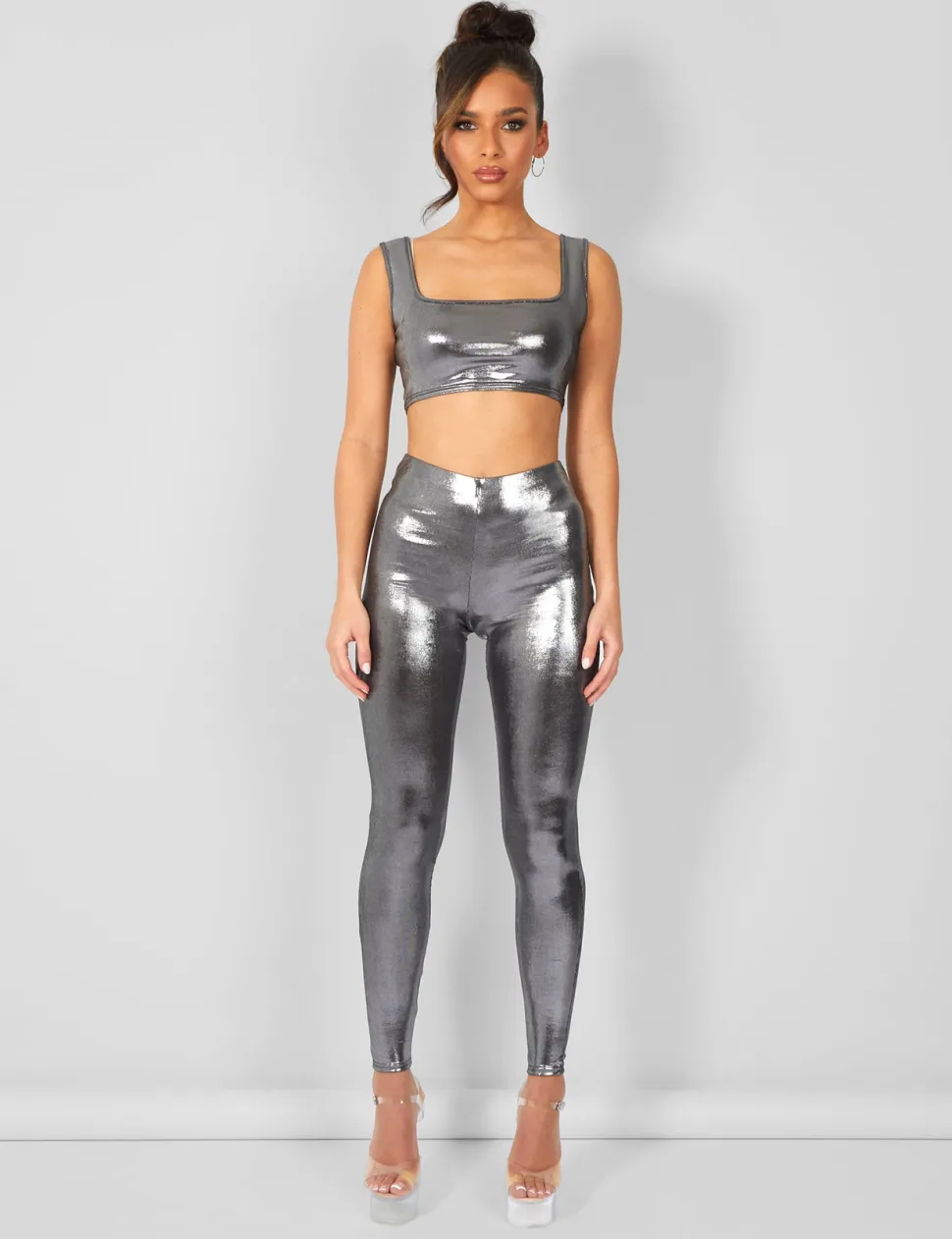 Cheap Metallic Crop Top Tops