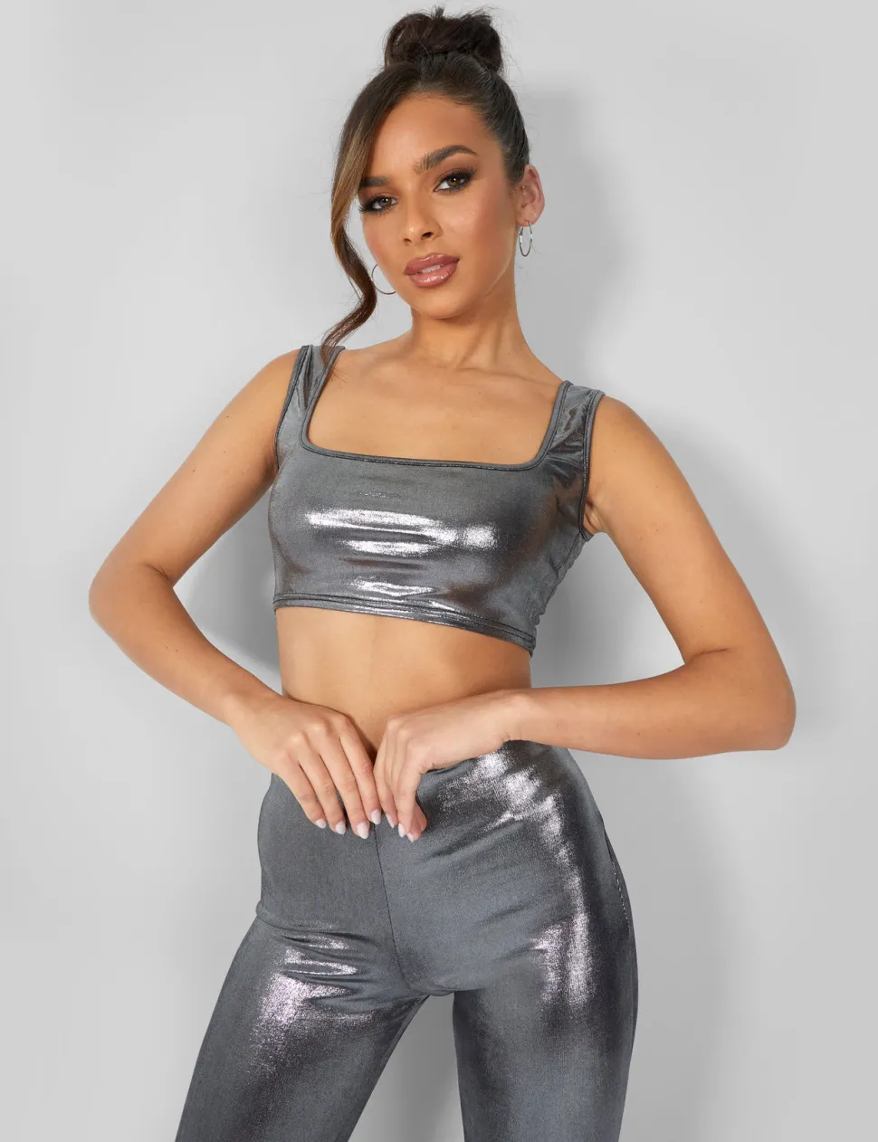 Cheap Metallic Crop Top Tops