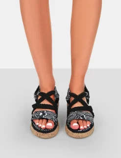 Best Sale Miami Printed Rope Flatform Lace Up Sandals Flats