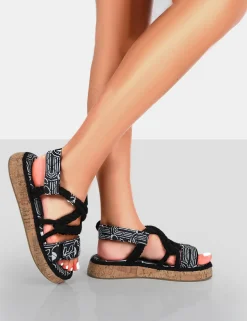 Best Sale Miami Printed Rope Flatform Lace Up Sandals Flats