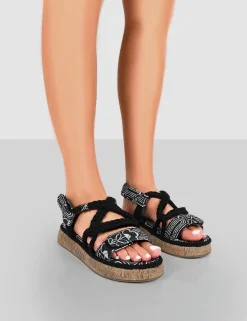 Hot Miami Wide Fit Printed Rope Flatform Lace Up Sandals Wide Fit Flats | Flats