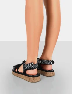Hot Miami Wide Fit Printed Rope Flatform Lace Up Sandals Wide Fit Flats | Flats