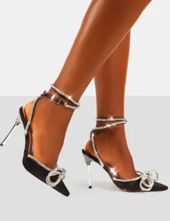Clearance Midnight Wrap Around Diamante Bow Pointed Toe High Heels Back In Stock | 4