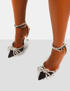 Clearance Midnight Wrap Around Diamante Bow Pointed Toe High Heels Back In Stock | 4
