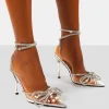 Shop Midnight Perspex Wrap Around Diamante Bow Pointed Toe High Heels Back In Stock | 4" Heels