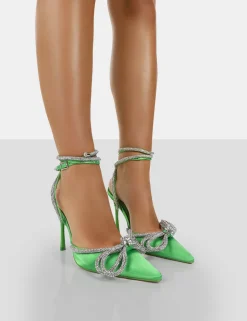 Store Midnight Satin Wrap Around Bow Pointed Toe Court Heels 4" Heels | Court Heels