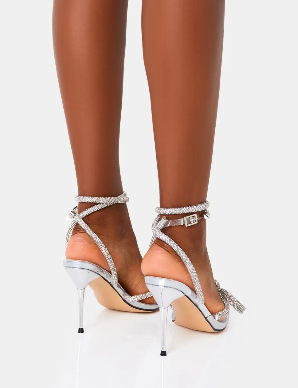 Outlet Midnight Mid heel Perspex Wrap Around Diamante Bow Pointed Toe Back In Stock | 4" Heels